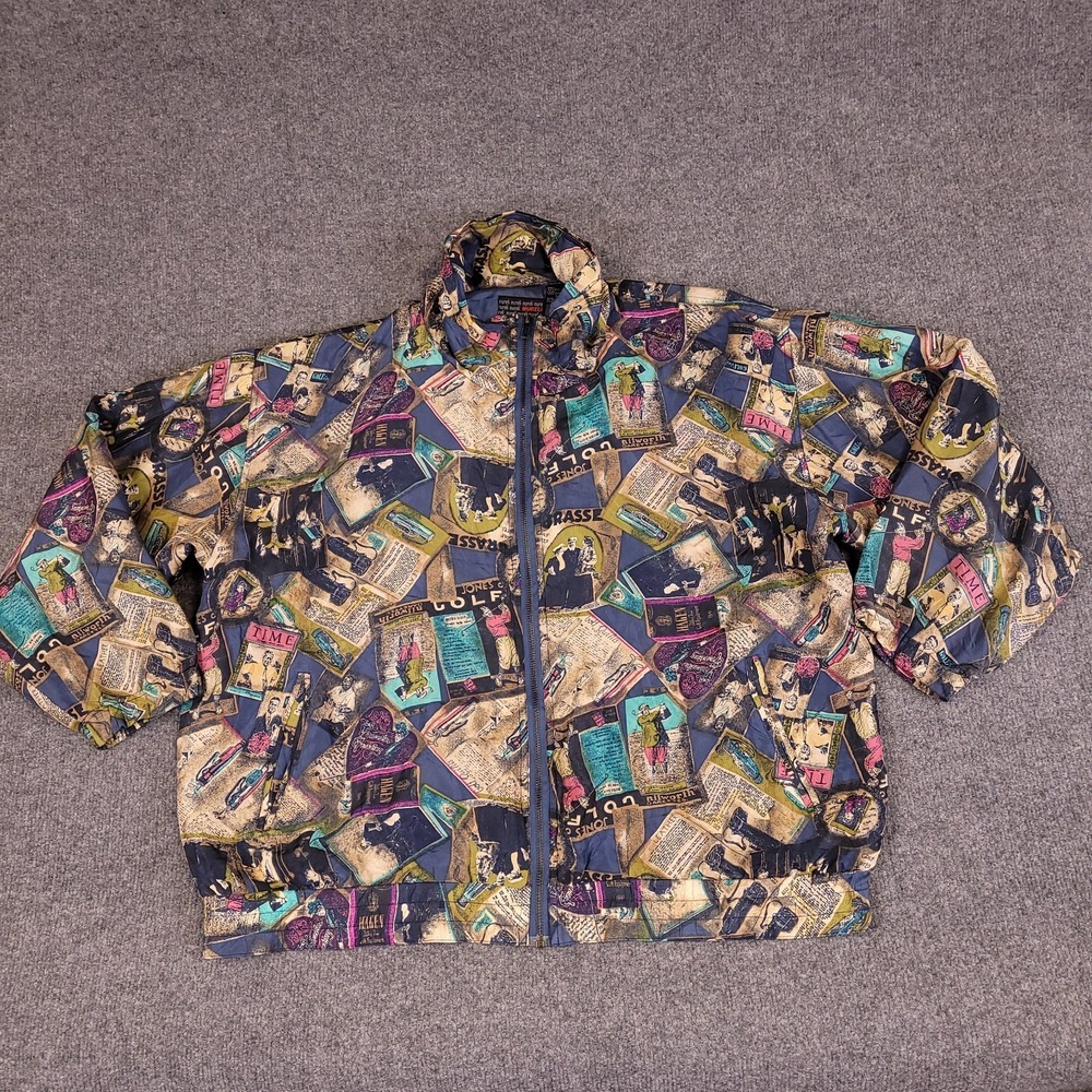 Vintage Mureli Silk Bomber Jacket Men L Multicolor Abstract Art Full Zip 80s 90s